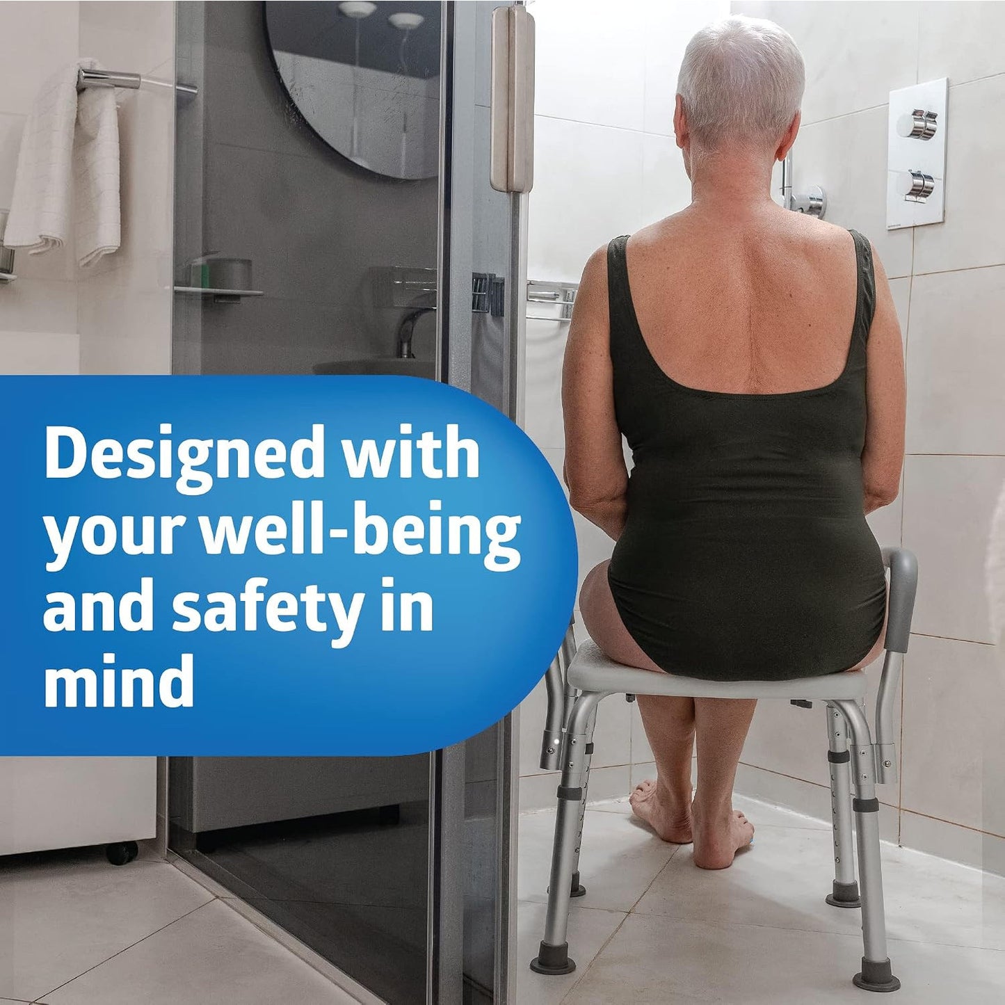 Medline Shower Chair with Backrest Padded Armrests 350 lb Capacity Bath Bench Seat Stool