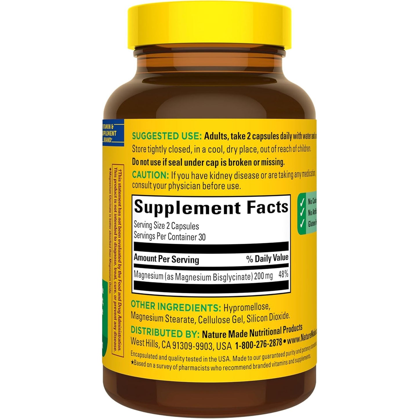 Nature Made Magnesium Glycinate 200 mg High Absorption Supplement 60 Capsules
