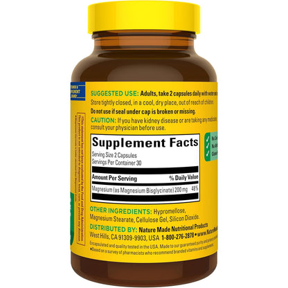 Nature Made Magnesium Glycinate 200 mg High Absorption Supplement 60 Capsules