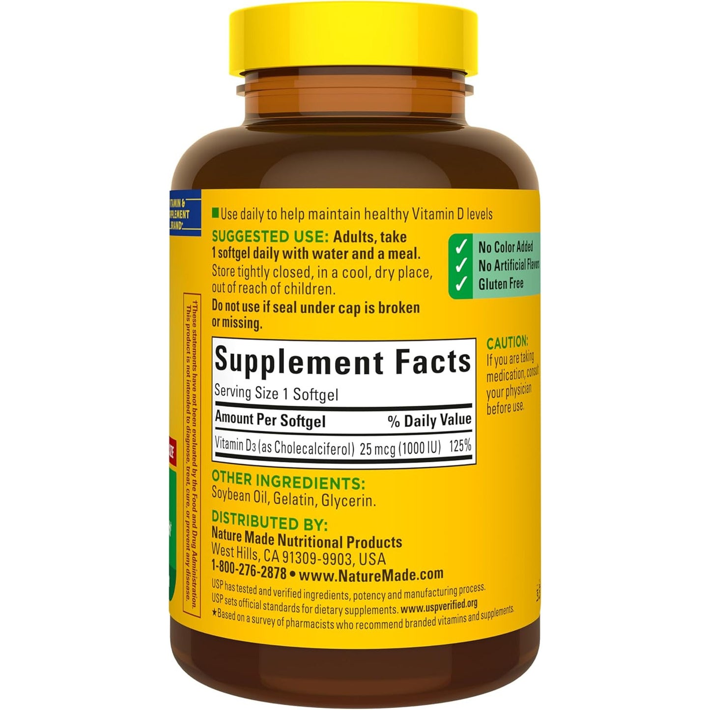 Nature Made Vitamin D3 1000 IU Supplement, 300 Softgels