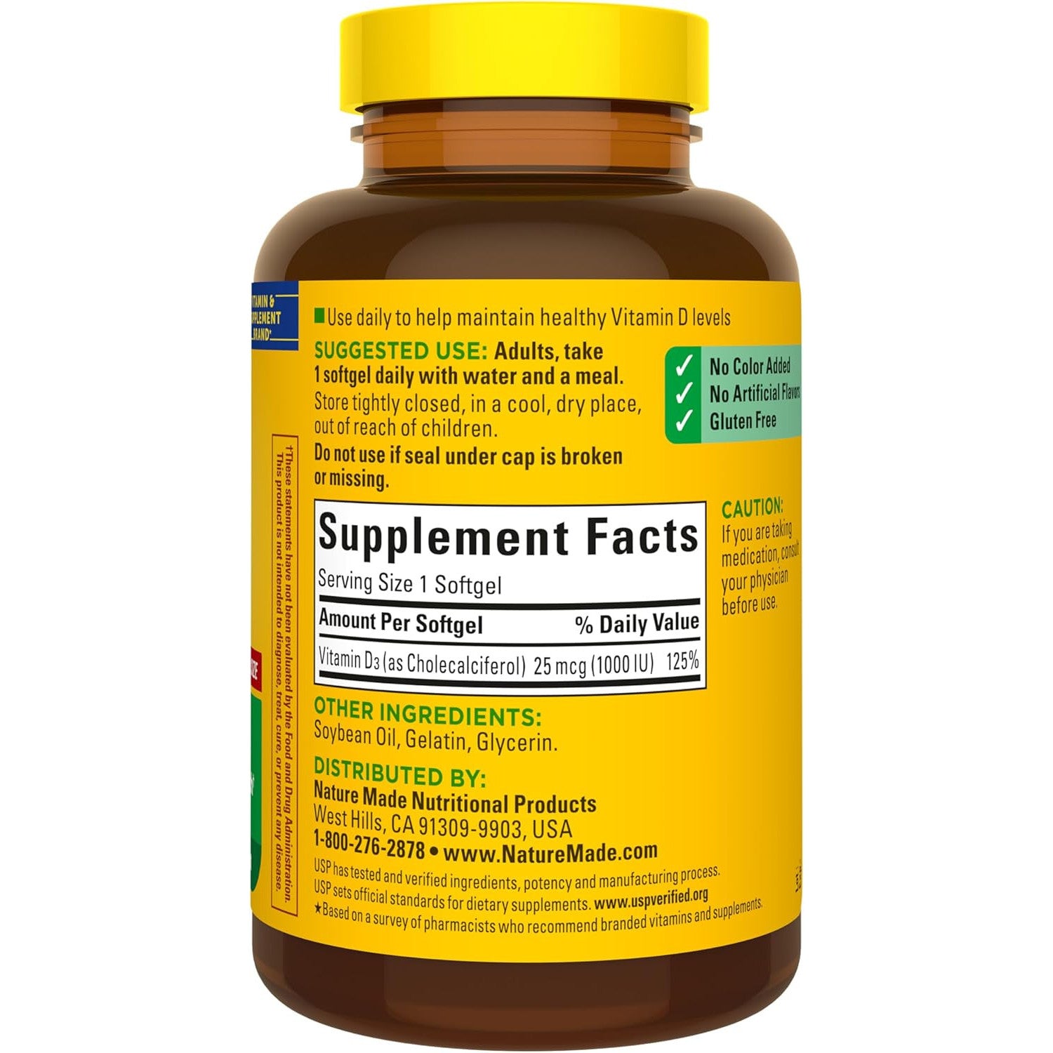Nature Made Vitamin D3 1000 IU Supplement, 300 Softgels