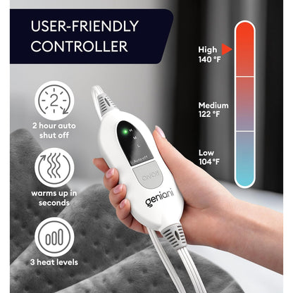 GENIANI Electric Heating Pad Microplush Auto Shut Off Machine Washable for Back Pain Cramps Neck Shoulder Relief