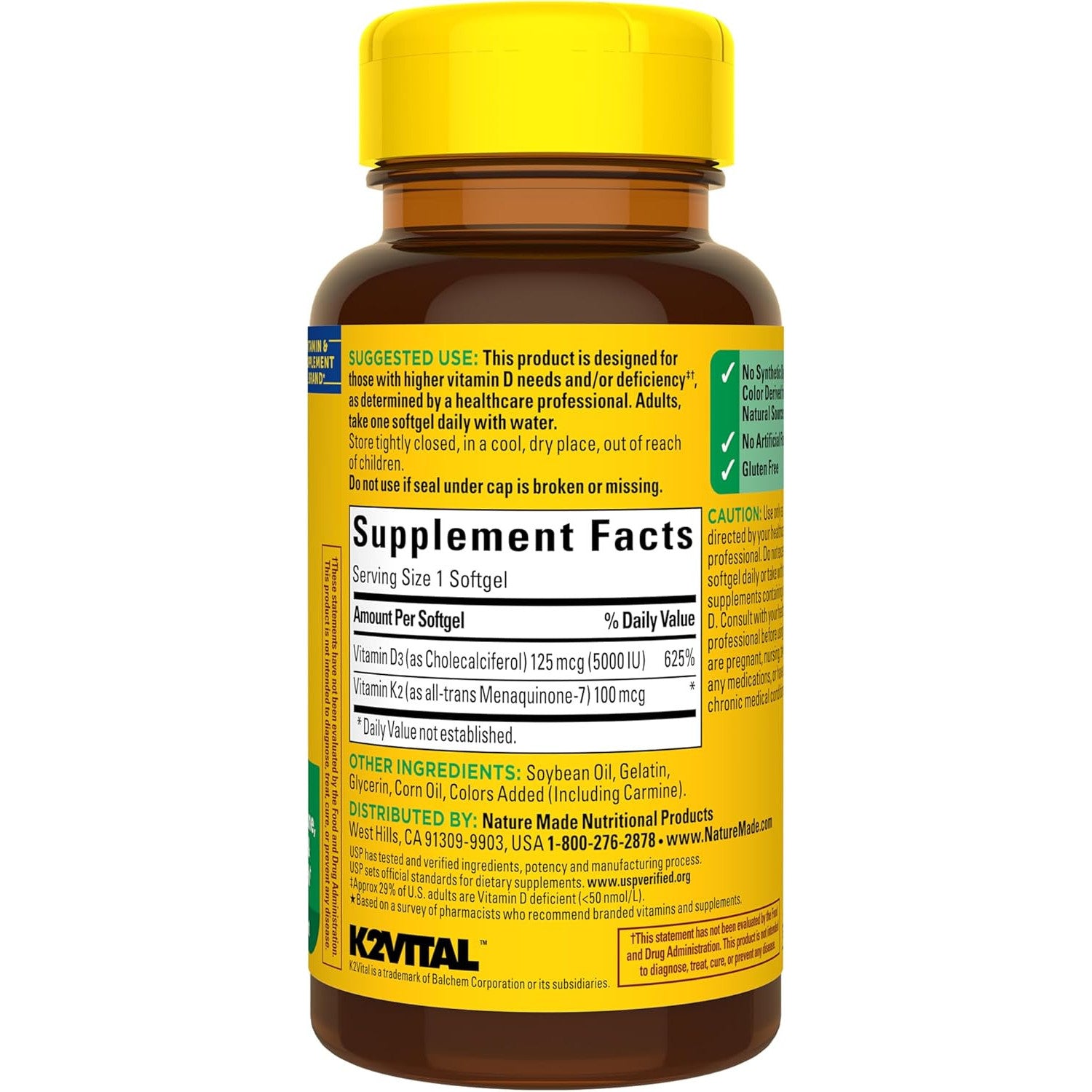 Nature Made Vitamin D3 K2 Supplement 5000 IU 30 Softgels