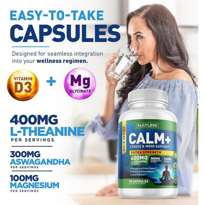 Built by Nature Calm+ Ashwagandha Cortisol Stress Mood Support Capsules 90 Count