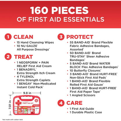 BAND-AID All-Purpose Portable Compact First Aid Kit 160 Piece Emergency Wound Care Essentials