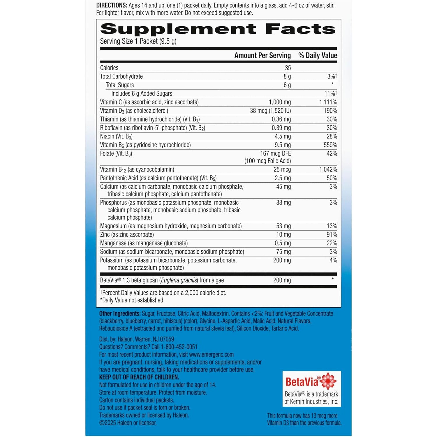 Emergen-C Immune+ Triple Action Immune Support Dietary Supplement Powder Packets