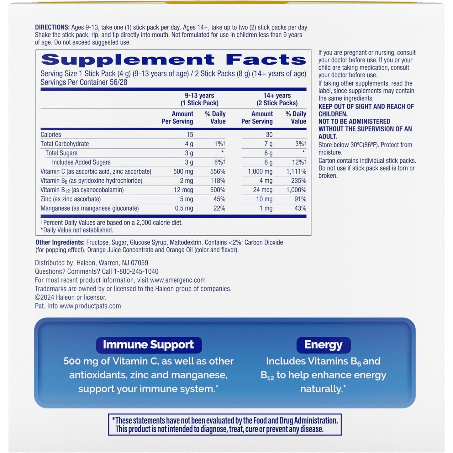 Emergen-C Vitamin C 500 mg Immune Support Crystals Packets