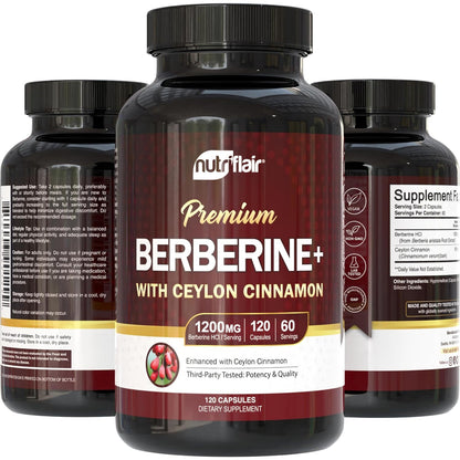 NutriFlair Berberine HCl 1200mg Plus Ceylon Cinnamon 120 Capsules
