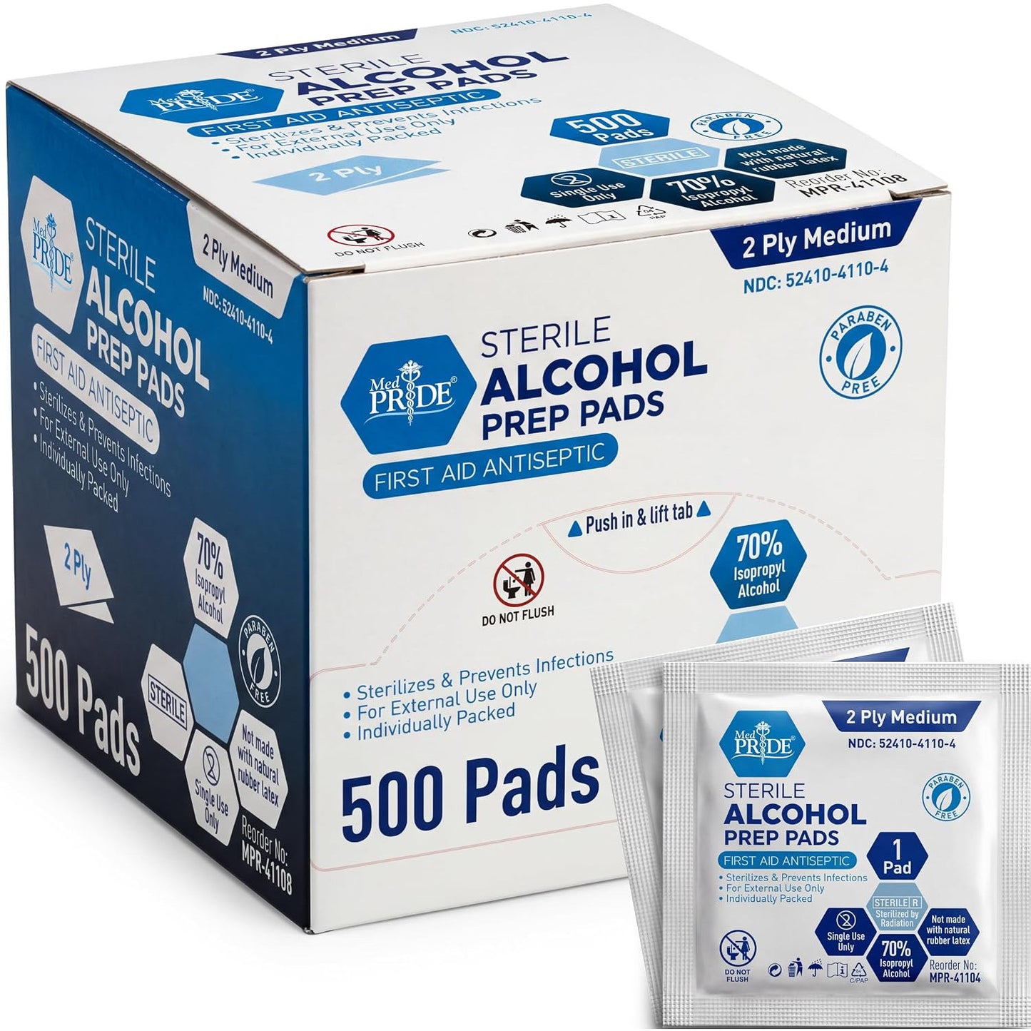MED PRIDE Sterile Alcohol Prep Pads Medical Grade 2-Ply 100 Count