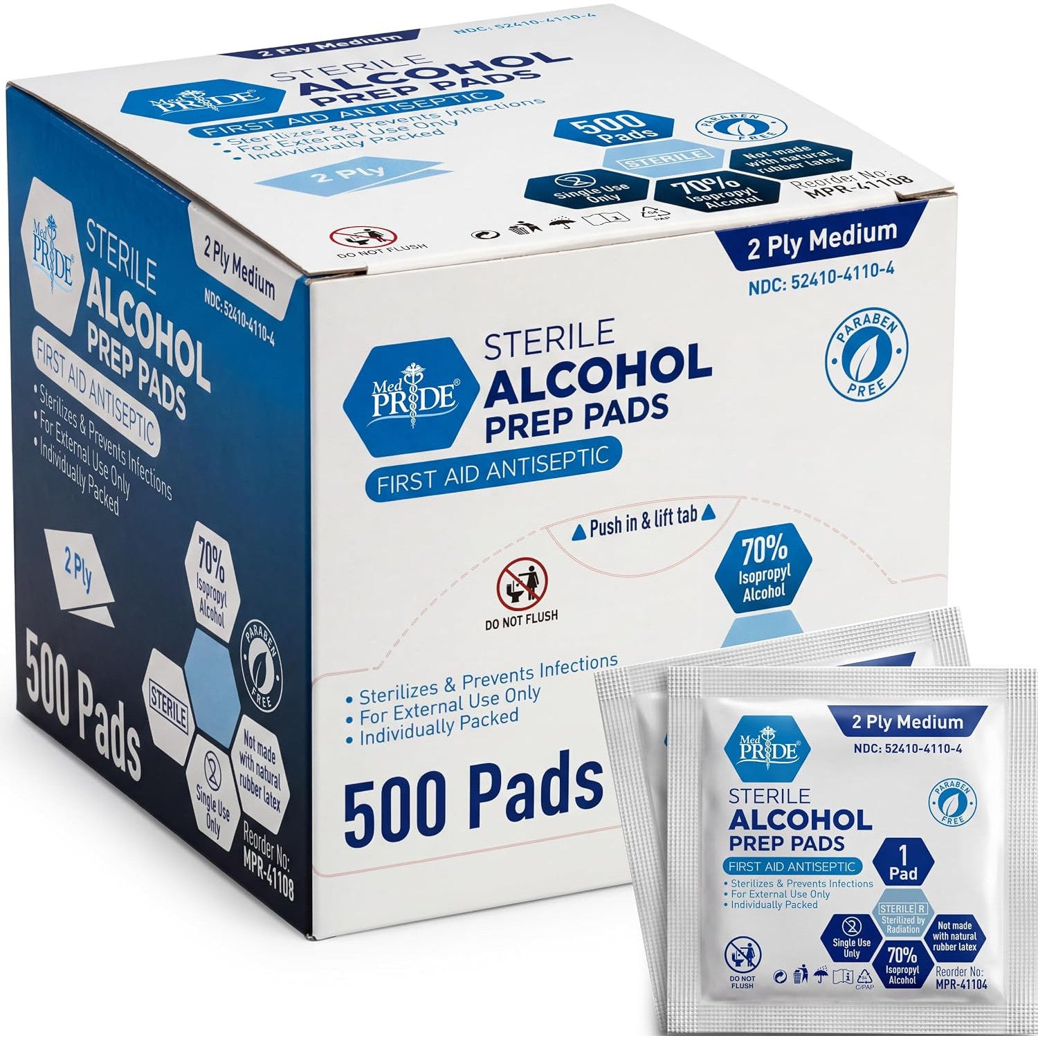 MED PRIDE Sterile Alcohol Prep Pads Medical Grade 2-Ply 100 Count