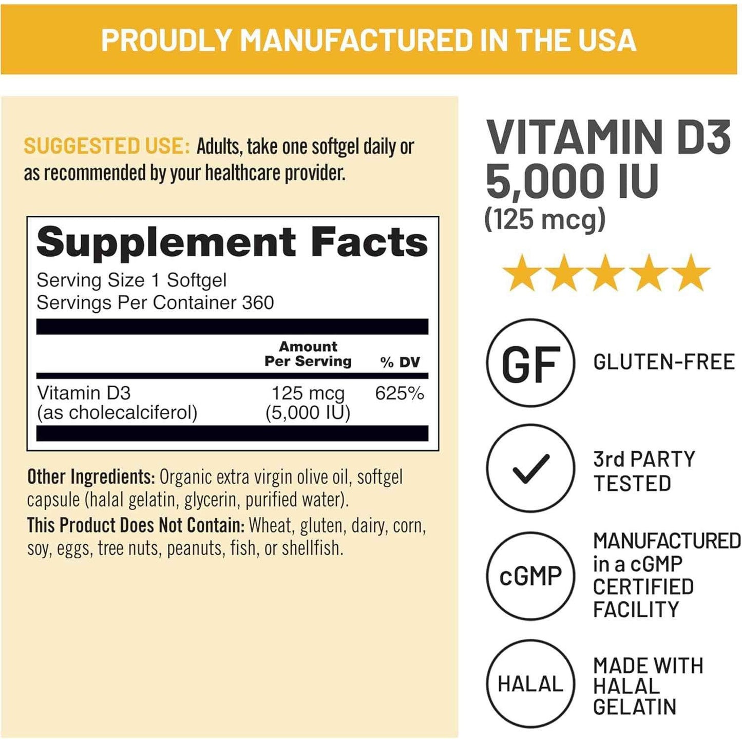NatureWise Vitamin D3 5000iu (125 mcg) 360 Count Mini Softgel
