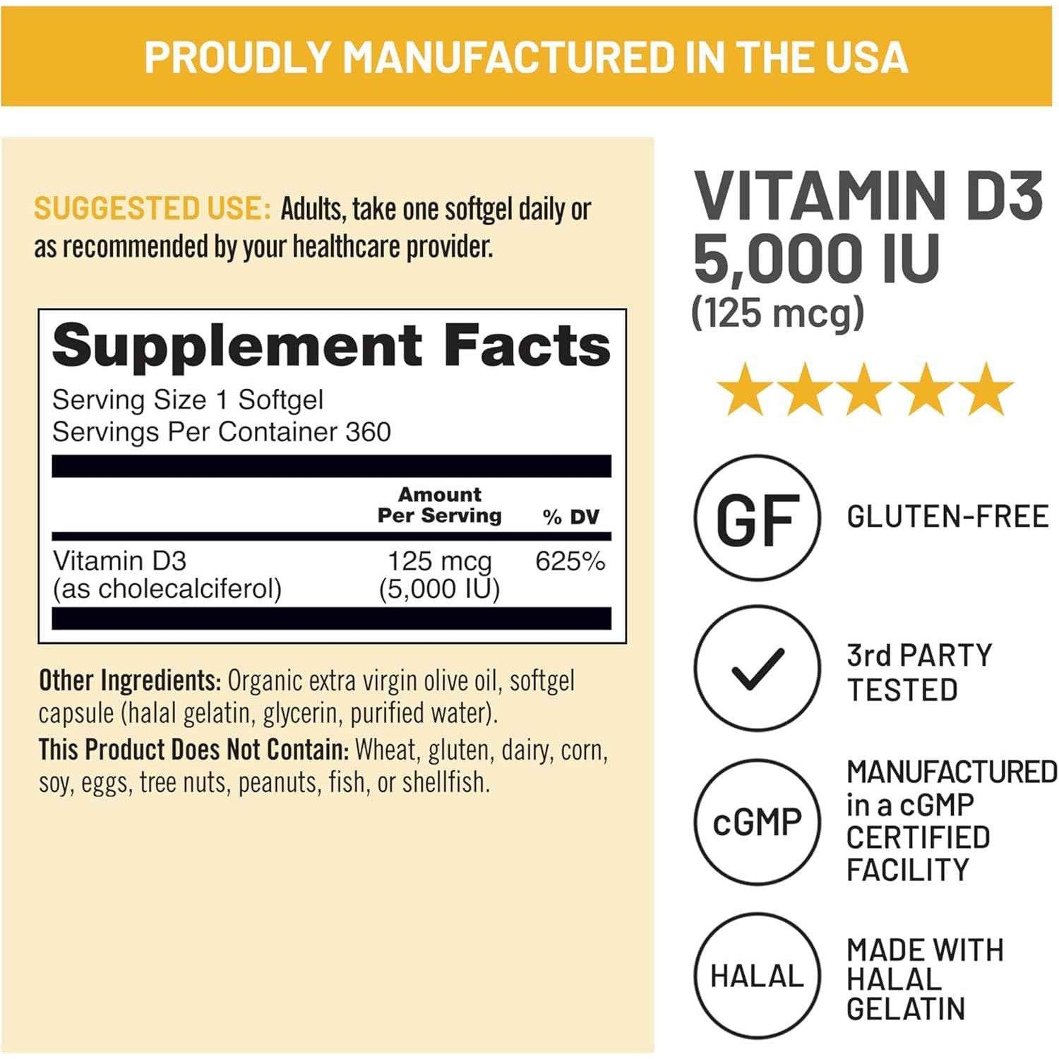 NatureWise Vitamin D3 5000iu (125 mcg) 360 Count Mini Softgel