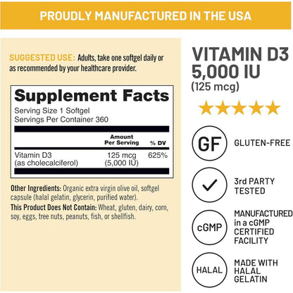 NatureWise Vitamin D3 5000iu (125 mcg) 360 Count Mini Softgel