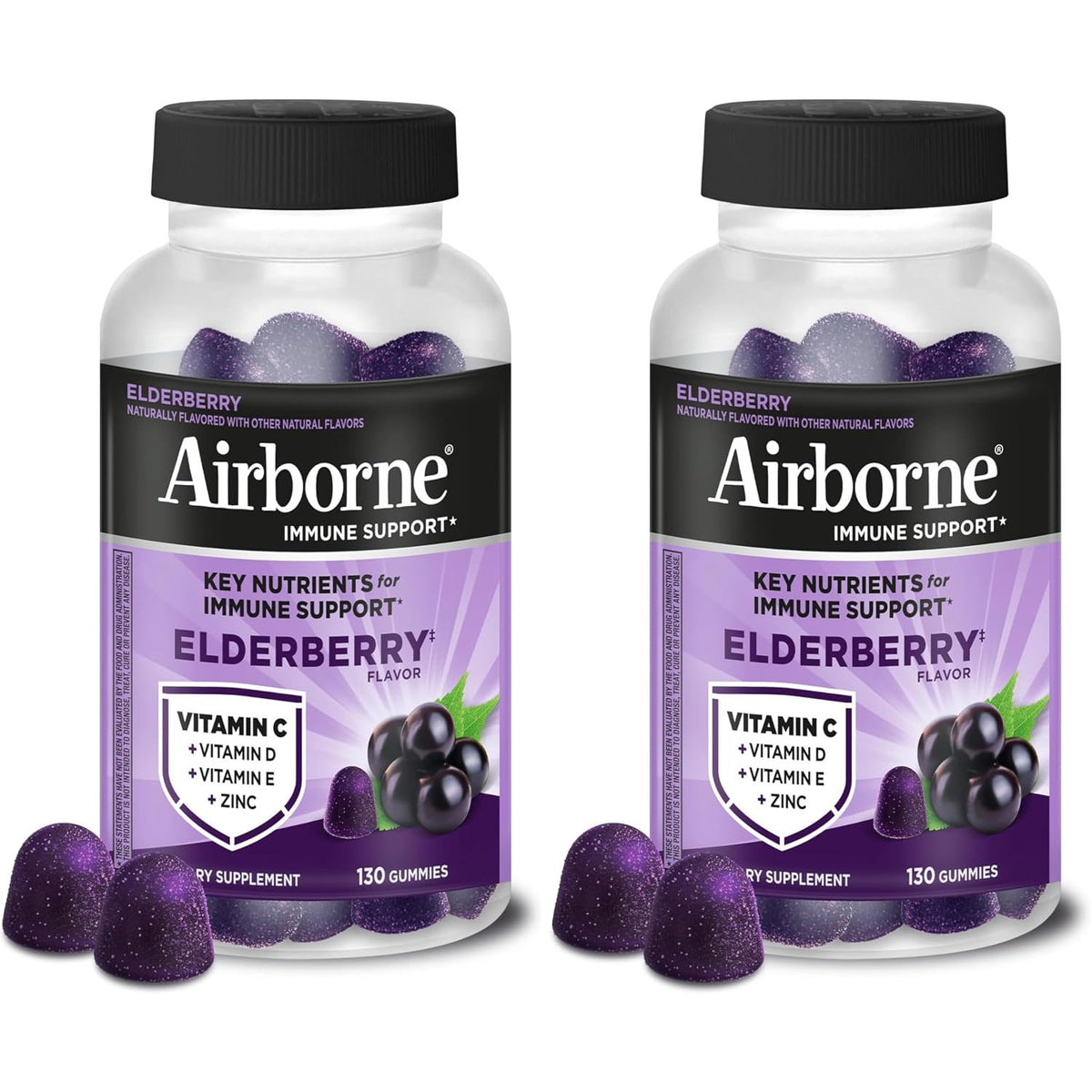 Airborne Elderberry Zinc Vitamin C Gummies Adults Immune Support 50 Count