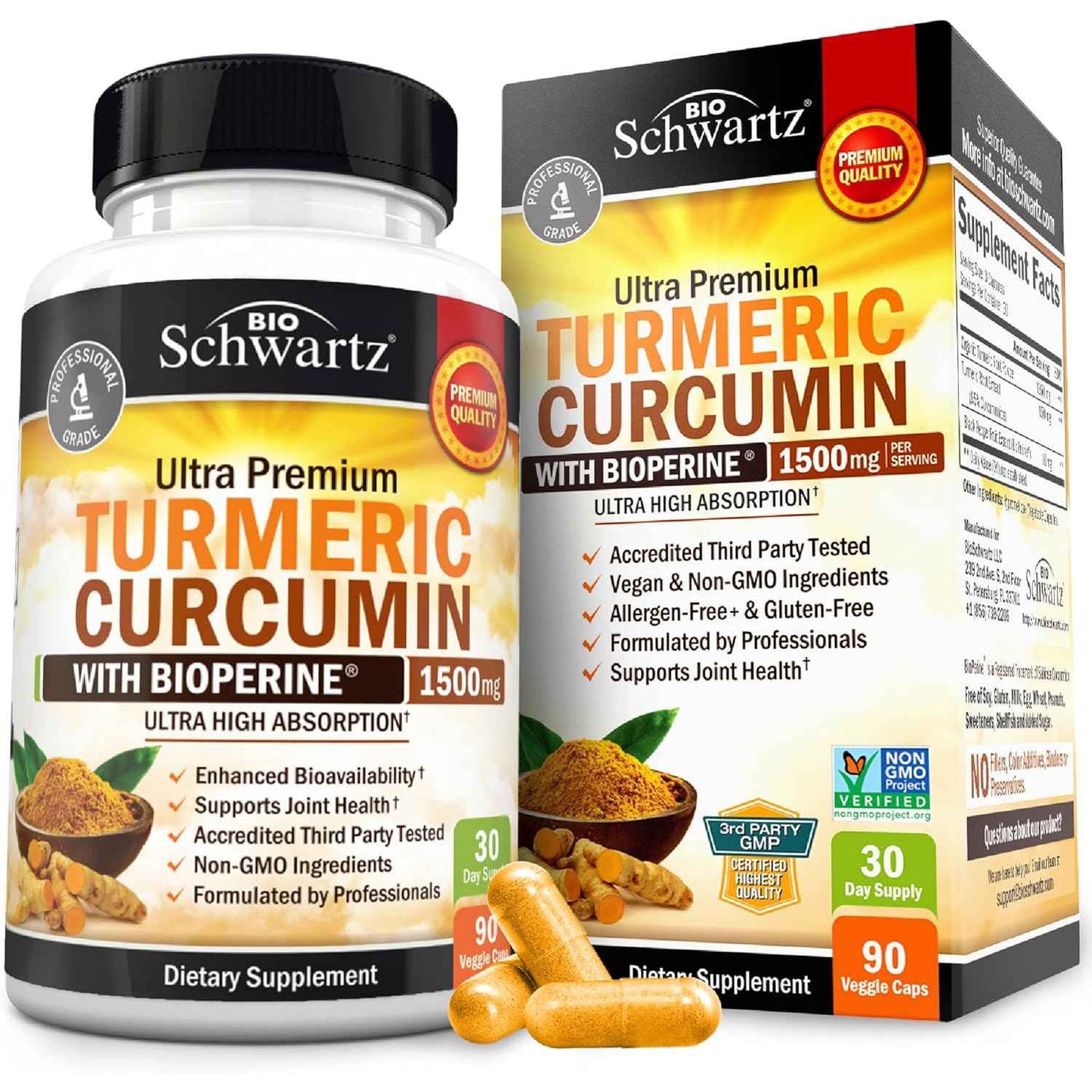 BioSchwartz Turmeric Curcumin 1500mg with Black Pepper Extract 90 Count