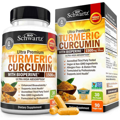 BioSchwartz Turmeric Curcumin 1500mg with Black Pepper Extract 90 Count