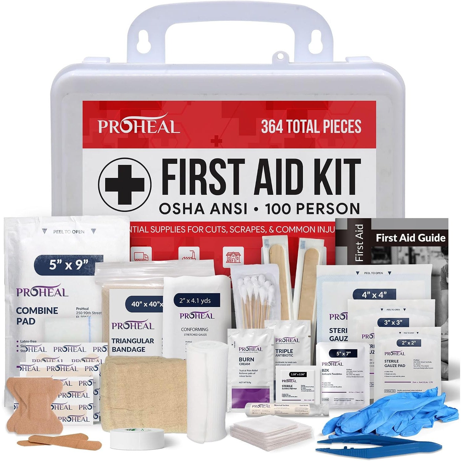 ProHeal OSHA Compliant First Aid Kit Type III ANSI Class A 111 Pieces Latex Free Wall Mountable for Car Home Office Truck Construction 10 Person