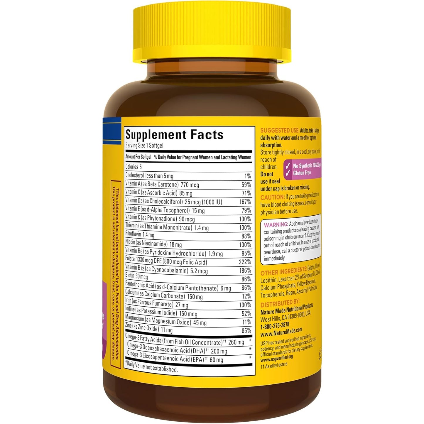 Nature Made Prenatal Vitamins With Folic Acid + DHA, 110 Softgels
