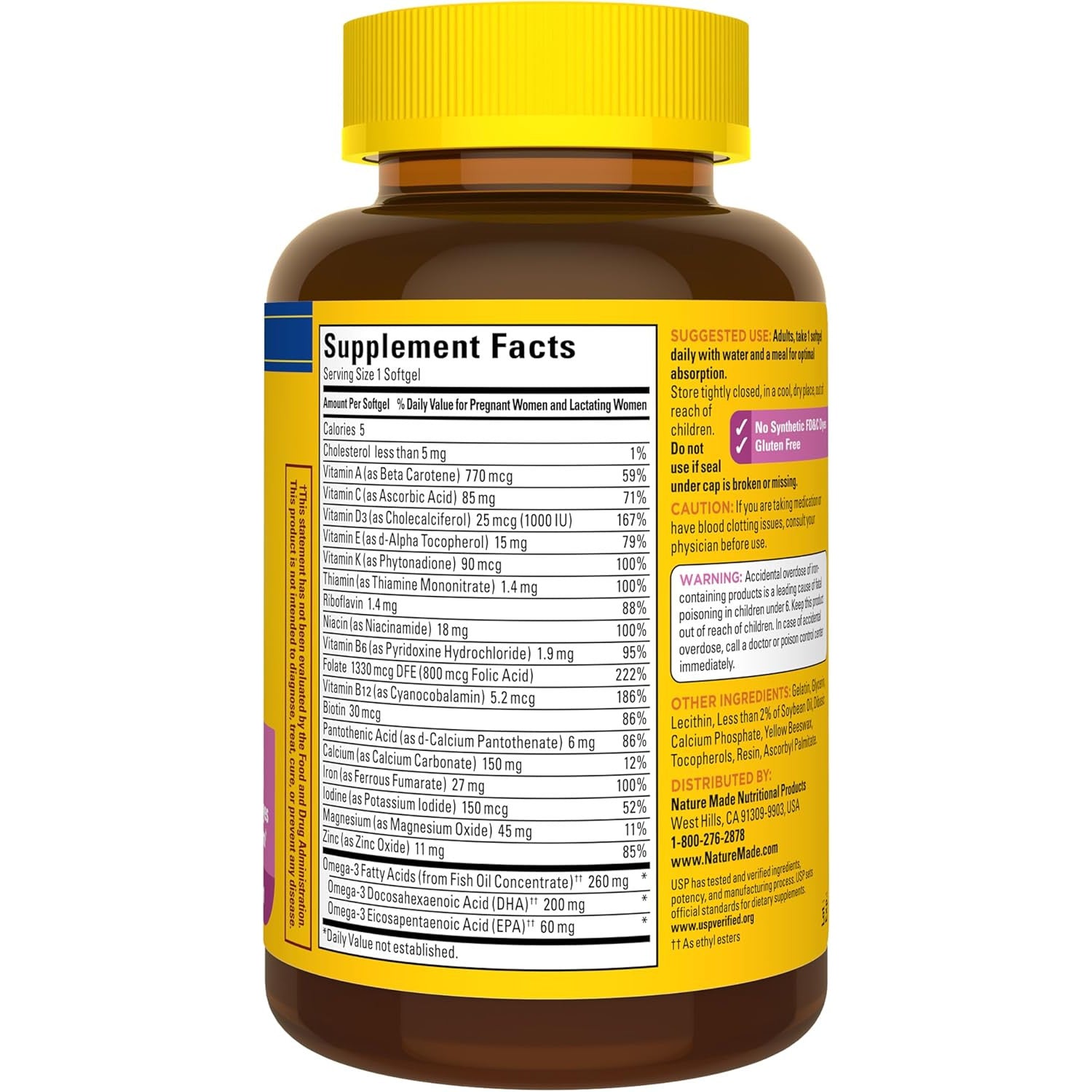 Nature Made Prenatal Vitamins With Folic Acid + DHA, 110 Softgels