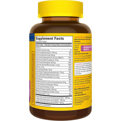 Nature Made Prenatal Vitamins With Folic Acid + DHA, 110 Softgels