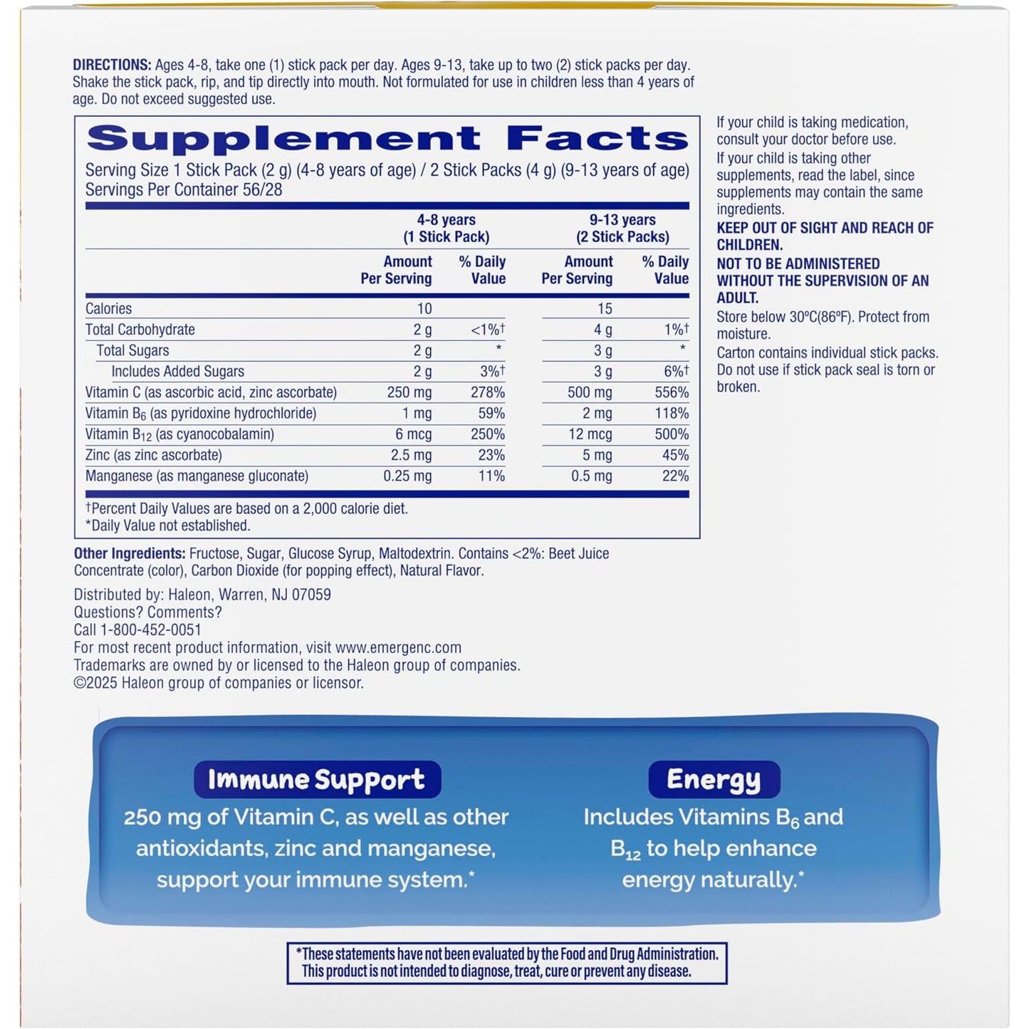 Emergen-C Kidz 250 mg Immune Support Dietary Supplement Crystals