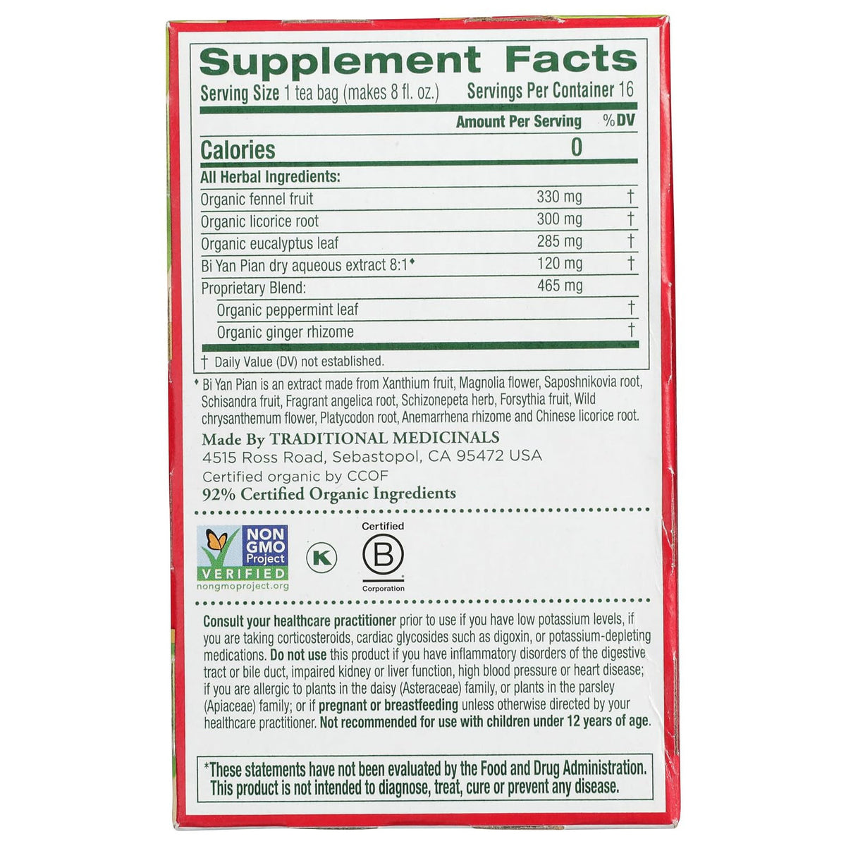 Traditional Medicinals Breathe Easy Respiratory Support Herbal Tea Bags