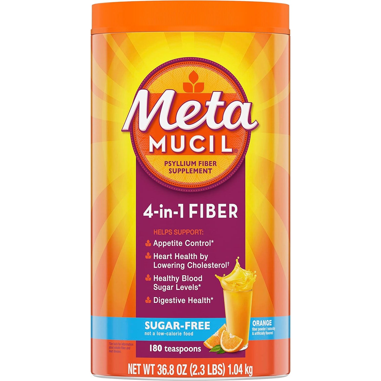 Metamucil 4-in-1 Psyllium Husk Fiber Supplement Sugar-Free Orange 180 Servings