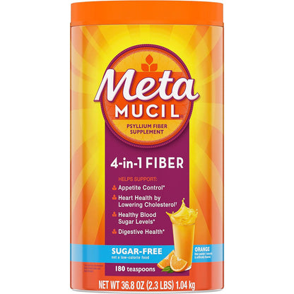 Metamucil 4-in-1 Psyllium Husk Fiber Supplement Sugar-Free Orange 180 Servings