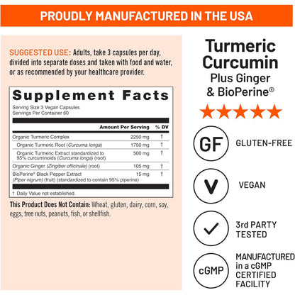 NatureWise Curcumin Turmeric 2250mg 95% Curcuminoids BioPerine 180 Count
