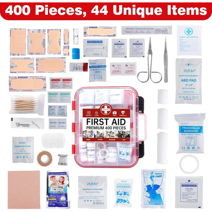 TLIEAO 400 Pieces All-Purpose First Aid Kit Organized Dual-Layer Wall 100-Person Professional Medical Kit for Home Car Camping Travel Office Outdoor Business Sports