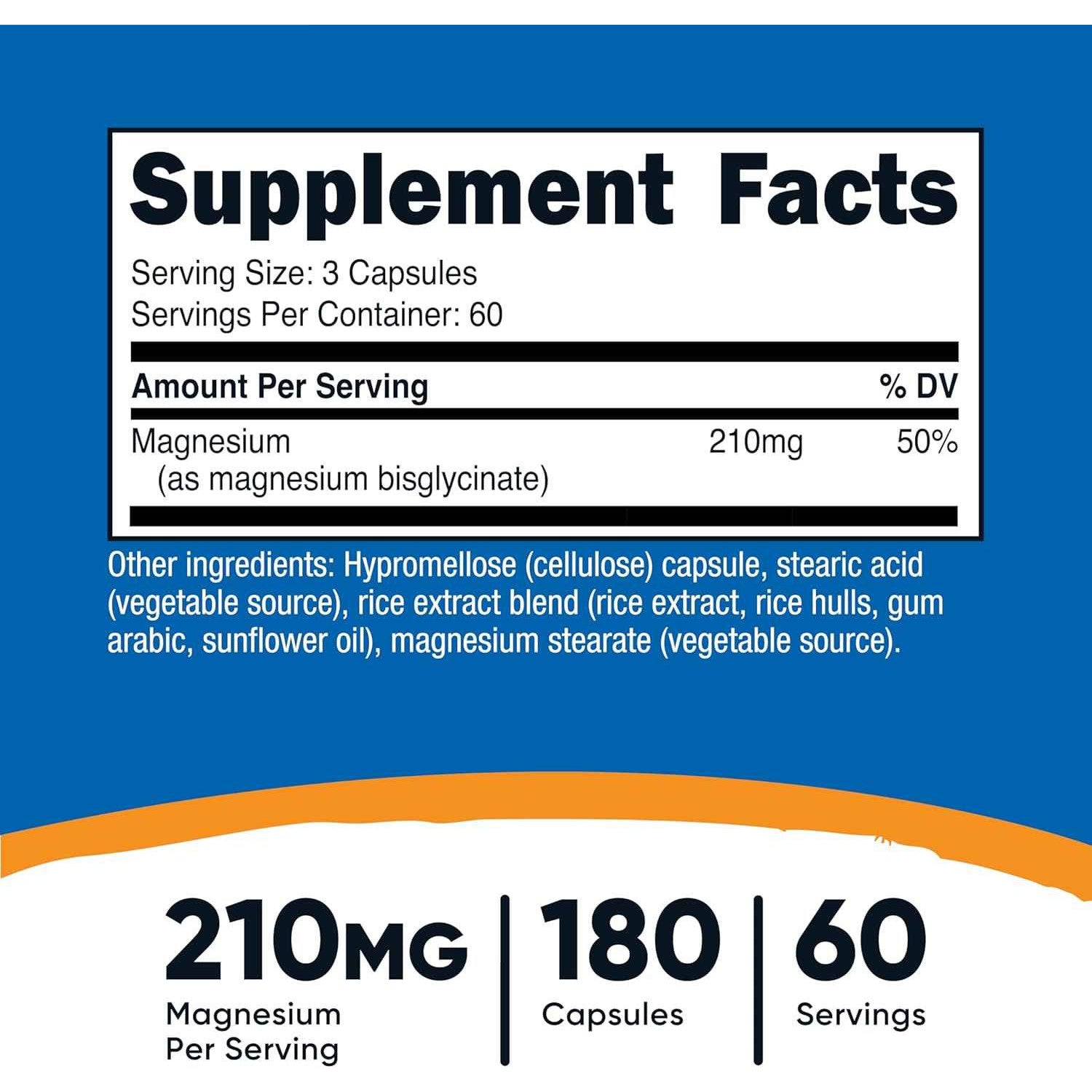 Nutricost Magnesium Glycinate 210mg Capsules 180 Count Gentle Absorption