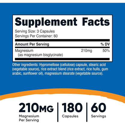 Nutricost Magnesium Glycinate 210mg Capsules 180 Count Gentle Absorption