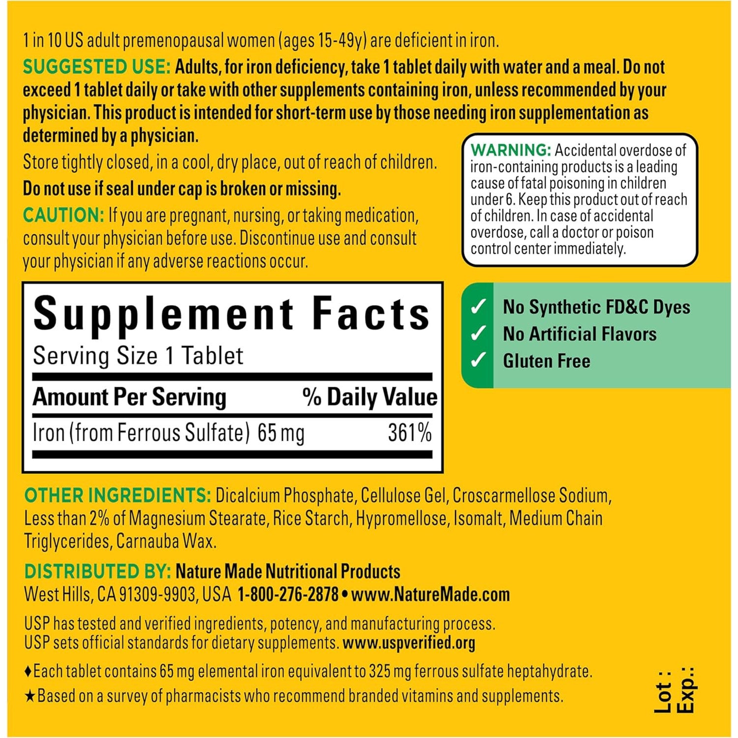 Nature Made Iron 65 mg Tablets Supplement for Red Blood Cell Support 180 Count