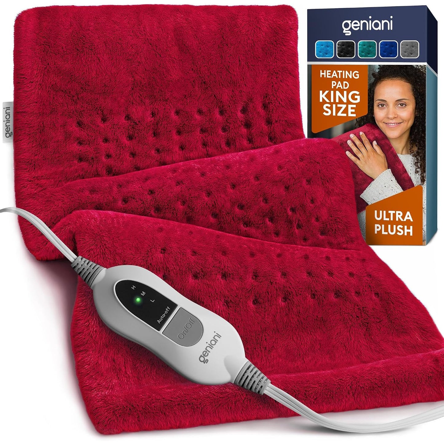 GENIANI Electric Heating Pad Microplush Auto Shut Off Machine Washable for Back Pain Cramps Neck Shoulder Relief