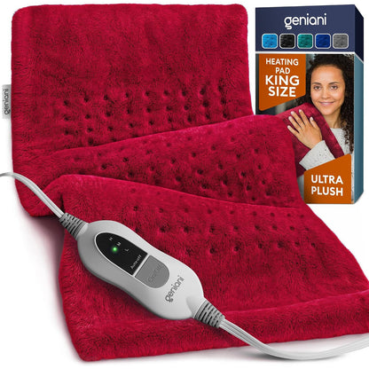 GENIANI Electric Heating Pad Microplush Auto Shut Off Machine Washable for Back Pain Cramps Neck Shoulder Relief