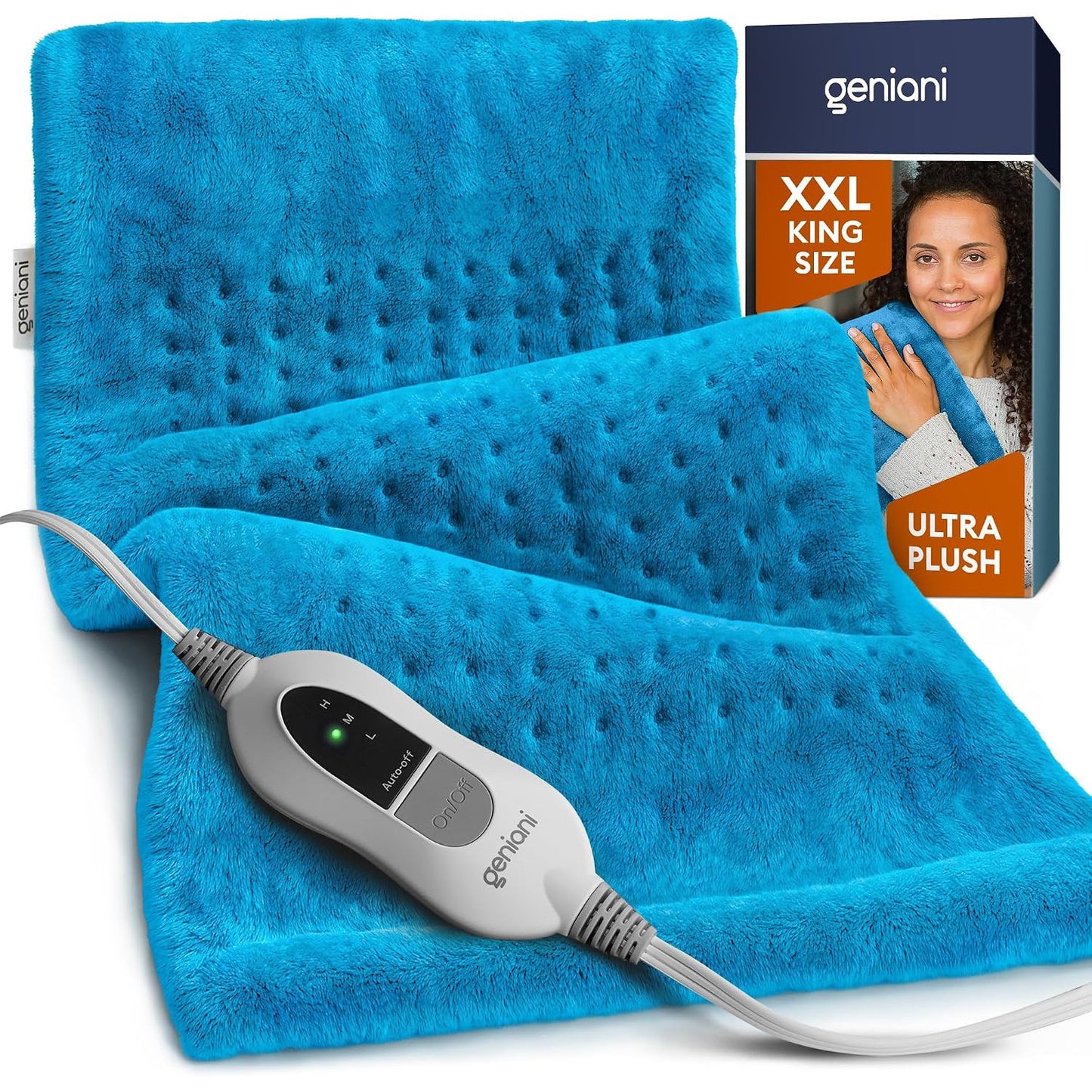GENIANI Electric Heating Pad Microplush Auto Shut Off Machine Washable for Back Pain Cramps Neck Shoulder Relief