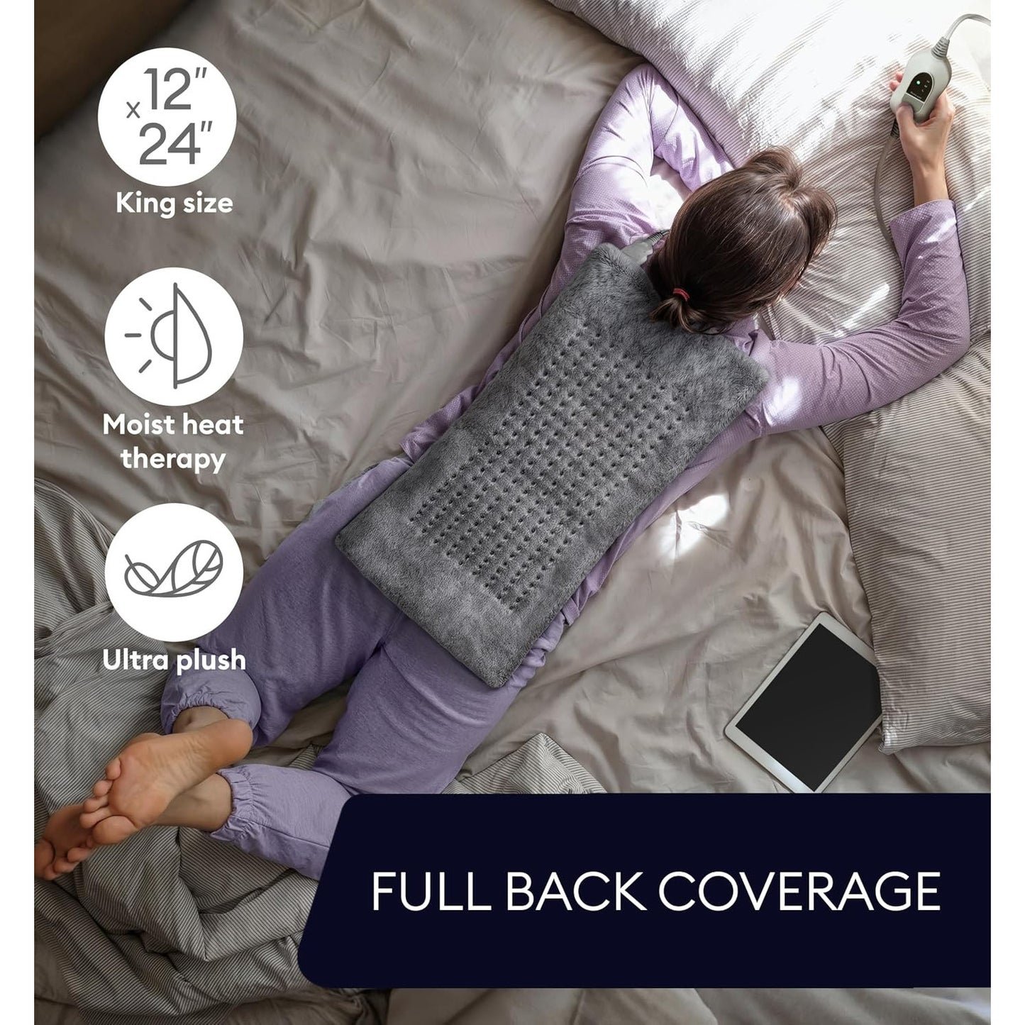 GENIANI Electric Heating Pad Microplush Auto Shut Off Machine Washable for Back Pain Cramps Neck Shoulder Relief