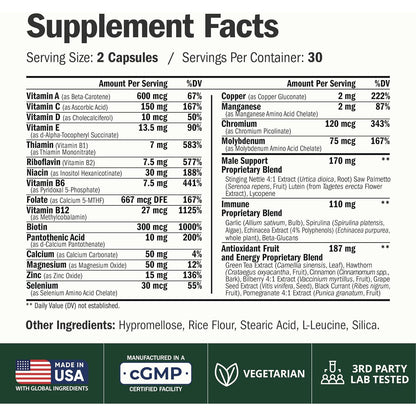 Vimerson Health Multivitamin for Men Methylated B Vitamins Chelated Minerals 60 Capsules