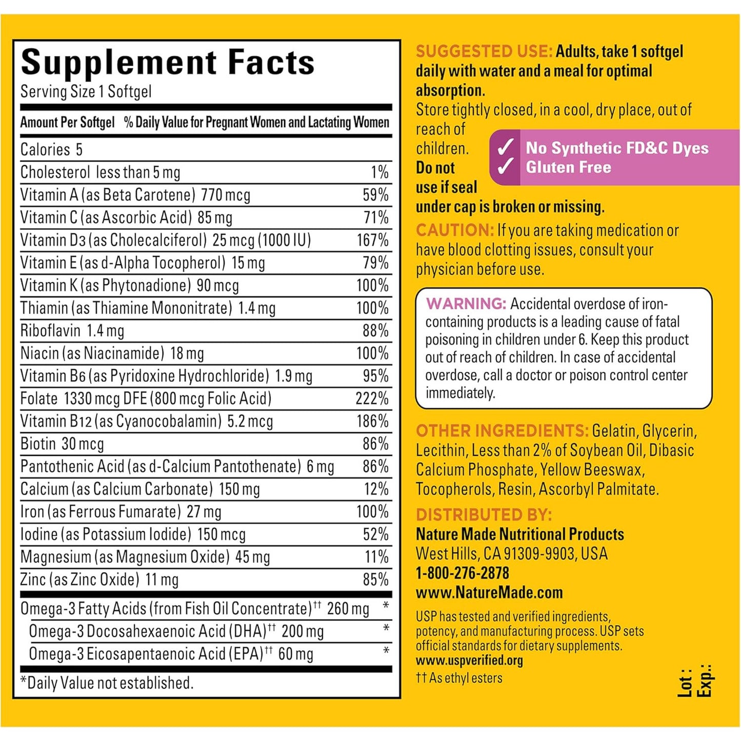 Nature Made Prenatal Vitamins With Folic Acid + DHA, 110 Softgels