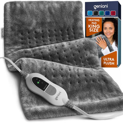 GENIANI Electric Heating Pad Microplush Auto Shut Off Machine Washable for Back Pain Cramps Neck Shoulder Relief
