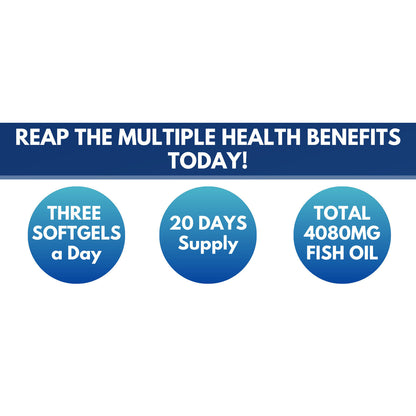 Arazo Nutrition Wild Caught Omega-3 Fish Oil Softgels with lemon flavor, 4080mg EPA and DHA, 120 count, dietary supplement.