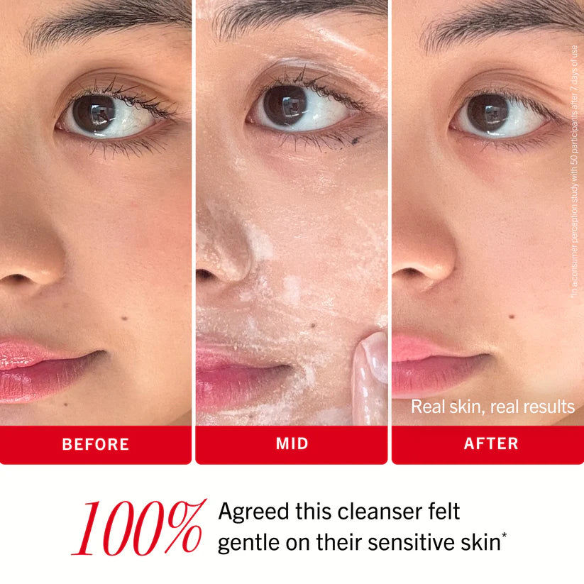 First Aid Beauty Ultra Gentle Cream-to-Foam Face Cleanser for body care, showing the soft, creamy-to-foaming cleanser in a pump bottle