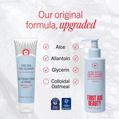 First Aid Beauty Ultra Gentle Cream-to-Foam Face Cleanser for body care, showing the tube with a foam texture in the image.