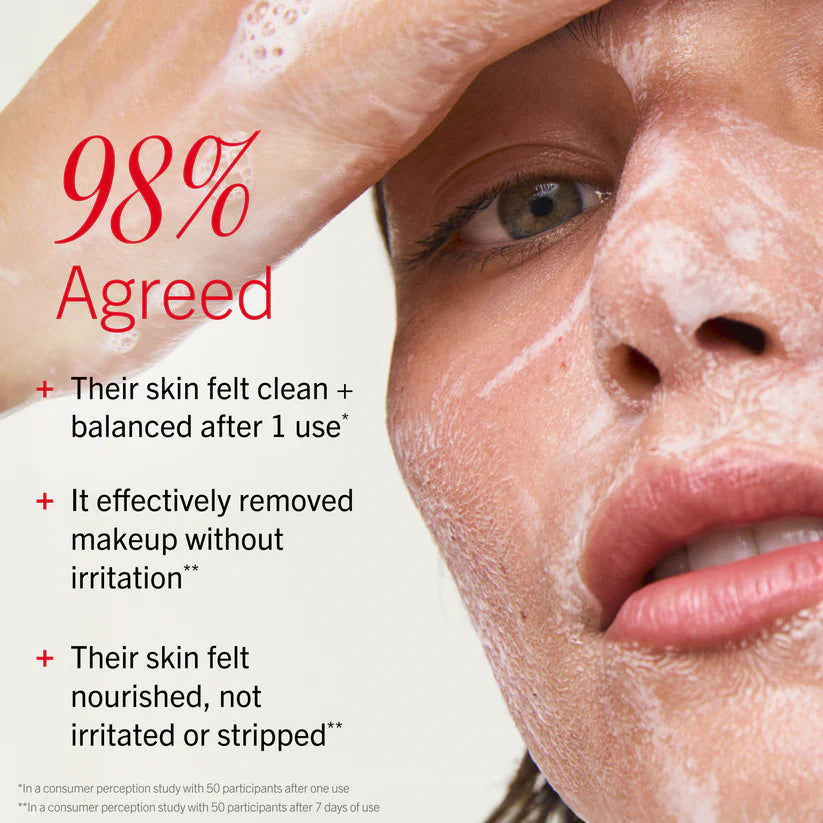 First Aid Beauty Ultra Gentle Cream-to-Foam Face Cleanser for body care, showing the soft, foaming cleanser texture in a pump bottle.