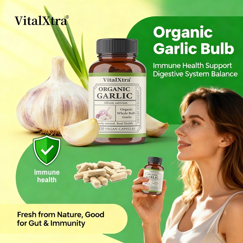 VitalXtra Organic Garlic Capsules 30-120 Count Immune Digestive Support