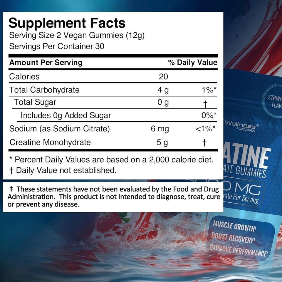 Creatine Monohydrate Gummies 5000mg 30 Serving Third Party Tested