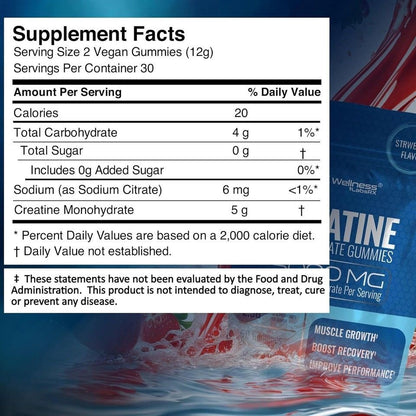 Creatine Monohydrate Gummies 5000mg 30 Serving Third Party Tested