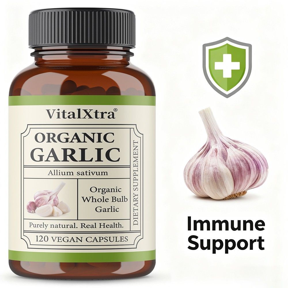 VitalXtra Organic Garlic Capsules 30-120 Count Immune Digestive Support