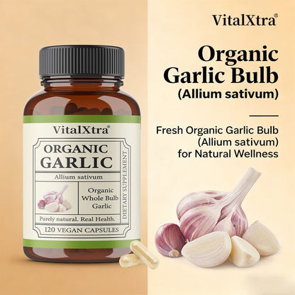 VitalXtra Organic Garlic Capsules 30-120 Count Immune Digestive Support