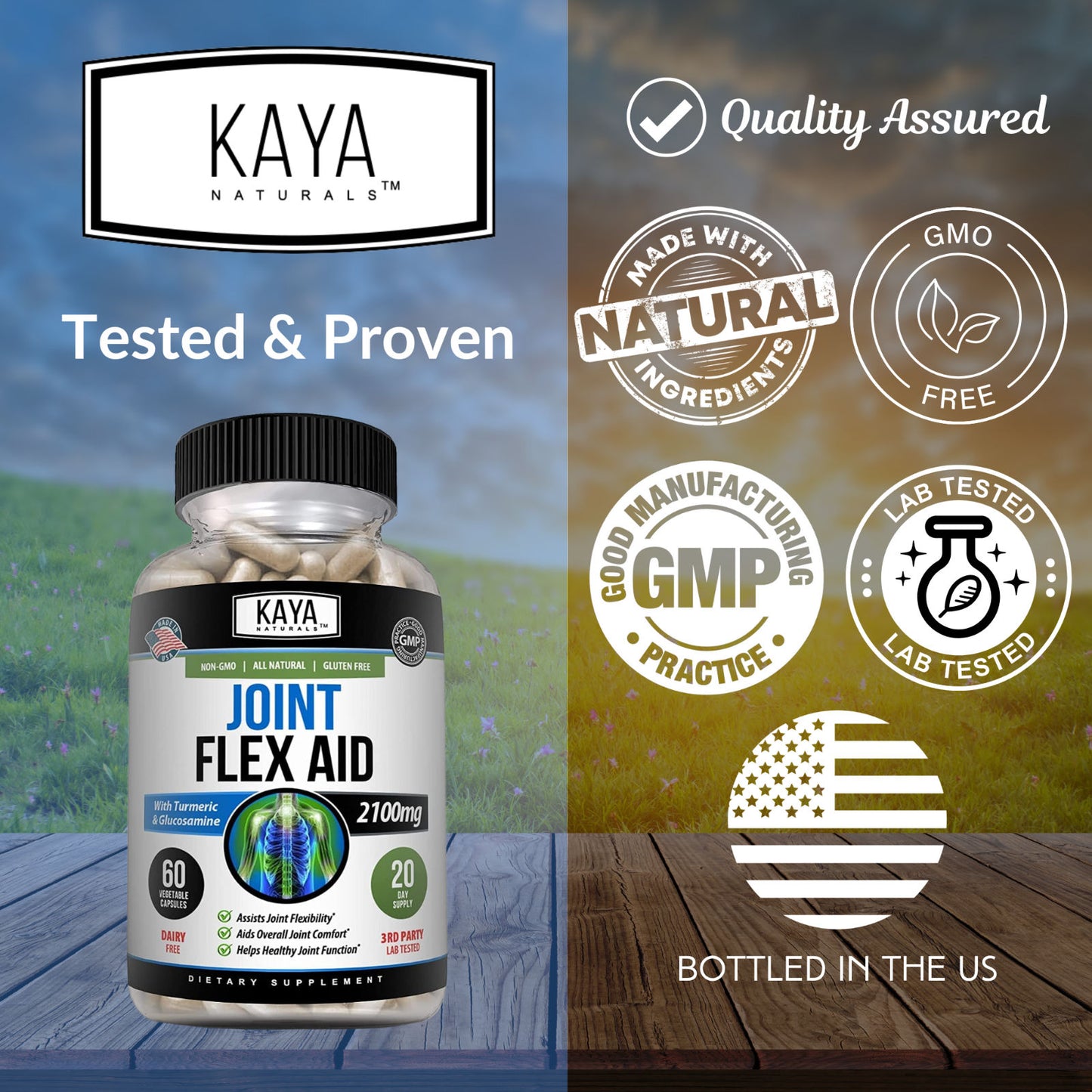 Kaya Naturals Triple Strength Joint Support Glucosamine Turmeric MSM Supplement 60ct